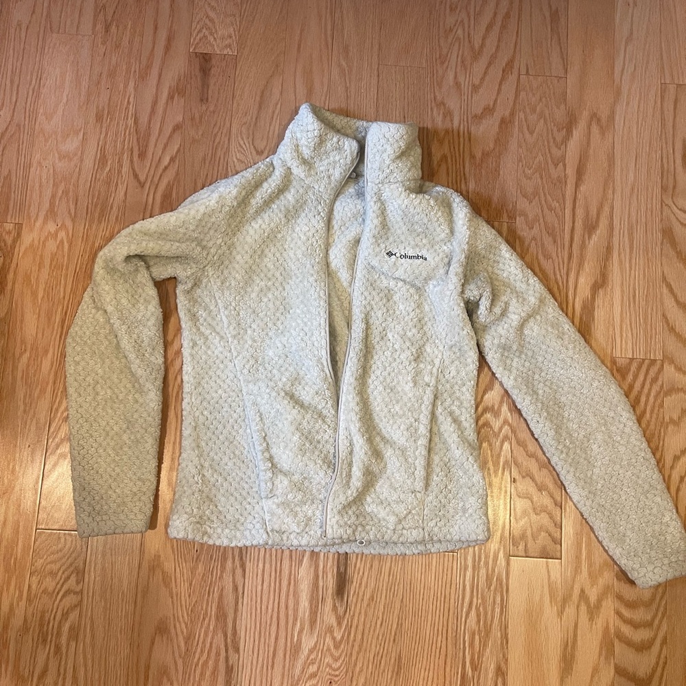 Columbia white fleece zip up; size small